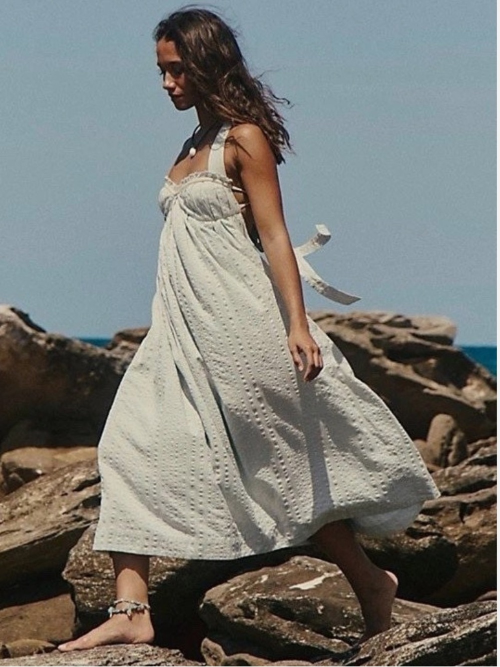 Free People Free-Est Poppy Cotton Seersucker Midi Dres - Picture 3 of 9